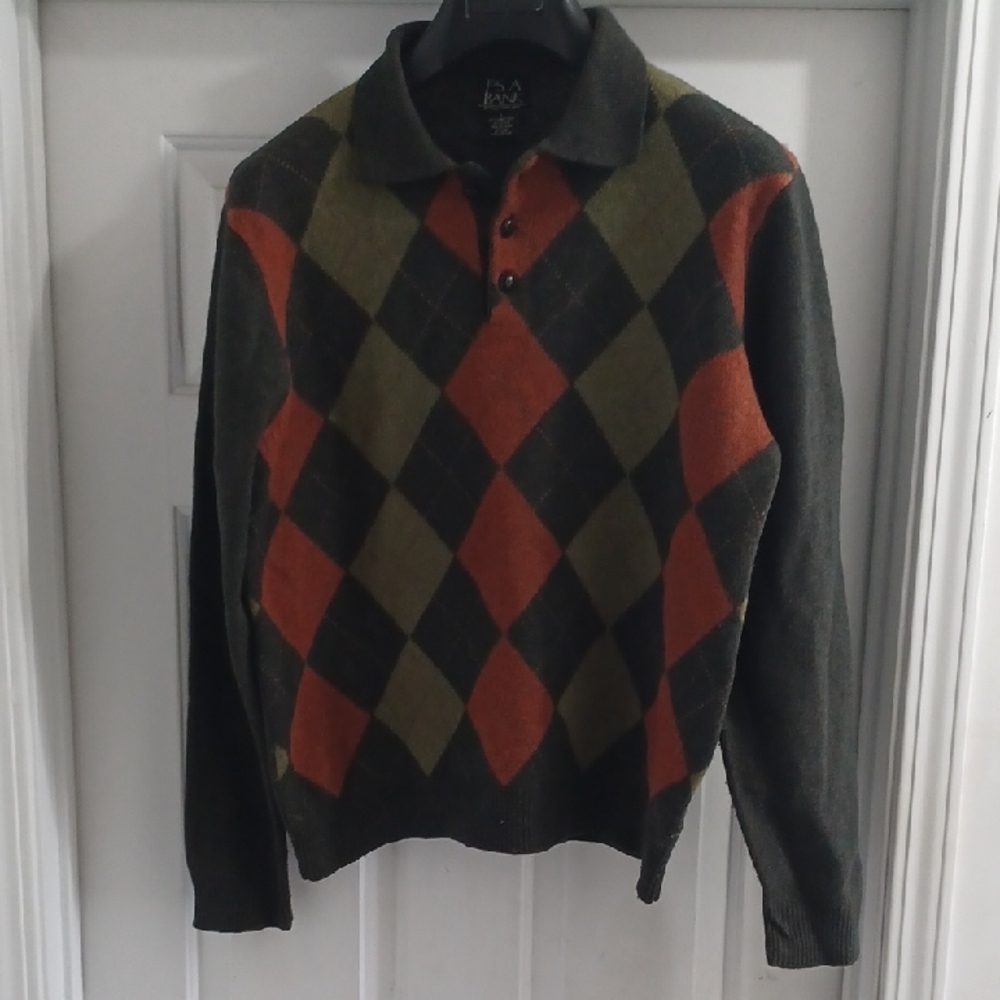 Jos. A. Bank Argyle Sweater in Orange and Green, L